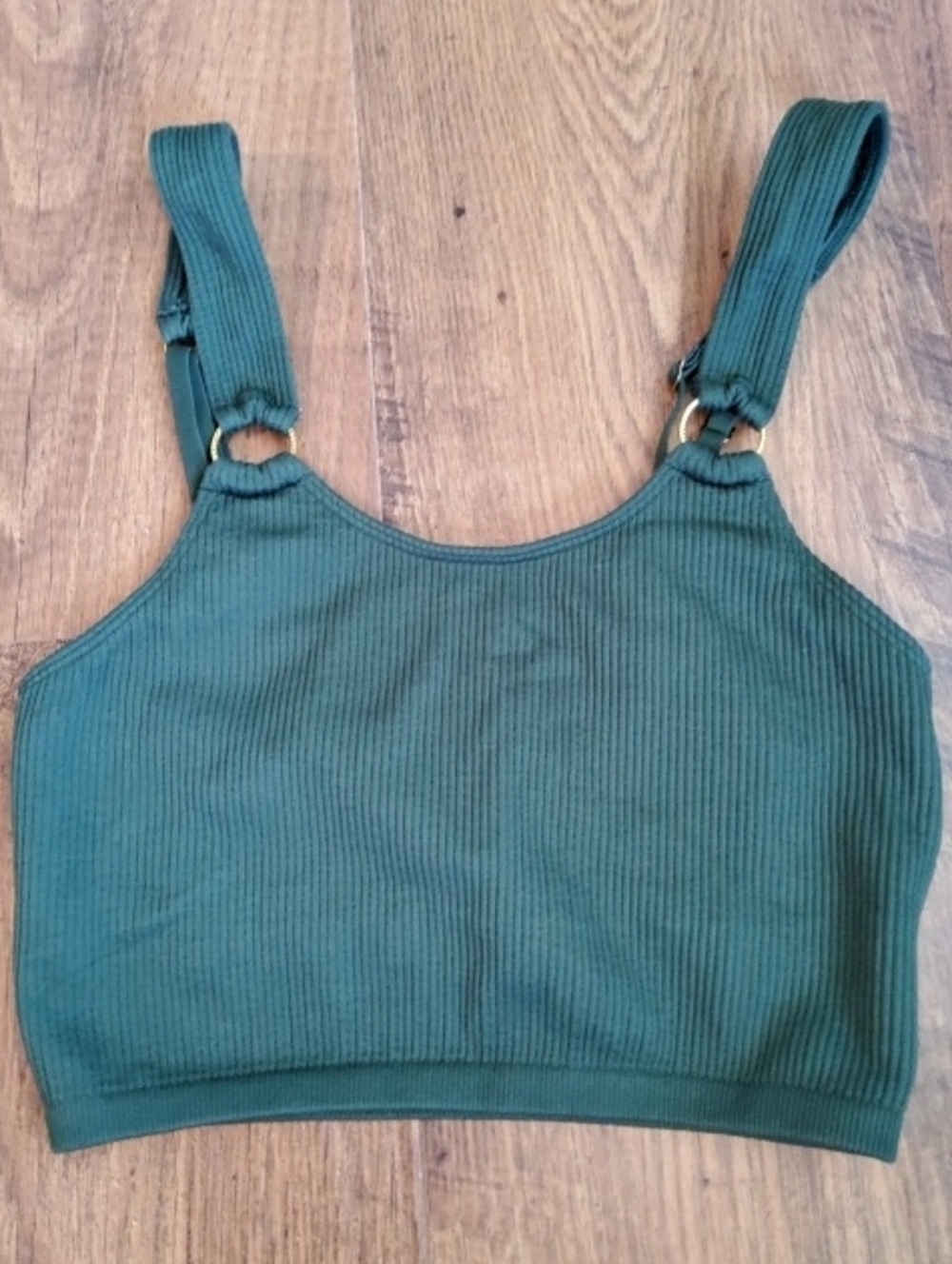 aerie Olive Green Ribbed Crop Tank with Gold Ring Straps S/P NWOT